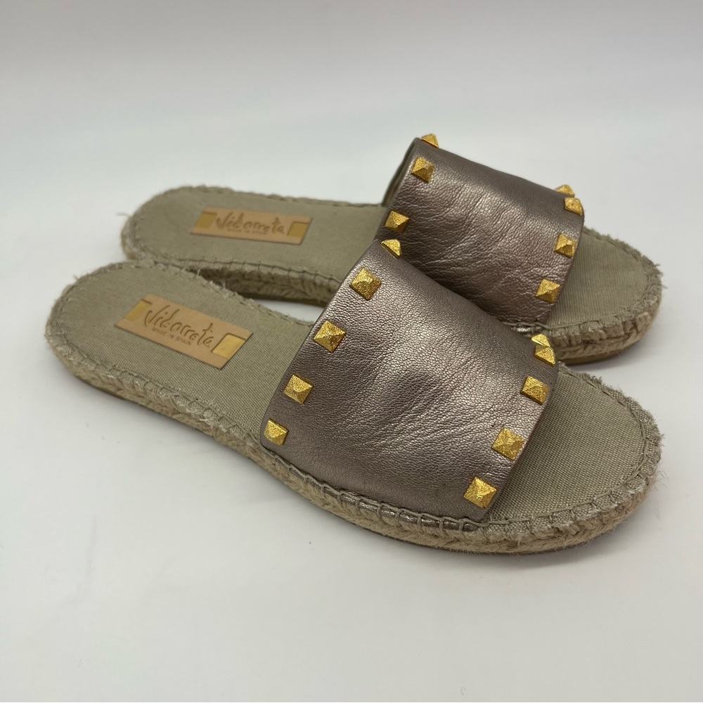 Vidorreta Espadrille Sandals Metallic Studded Slides Flats Size 10 Women - Picture 3 of 17